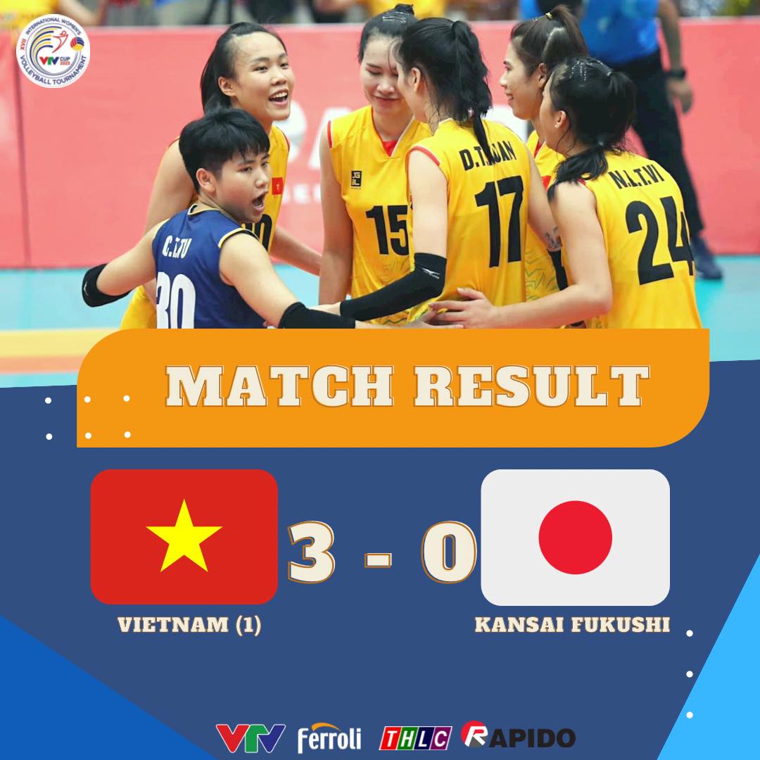 Đội Việt Nam 1 thắng 3-0 trước Đại học Kansai (Nhật Bản). Ảnh: VTV Cup