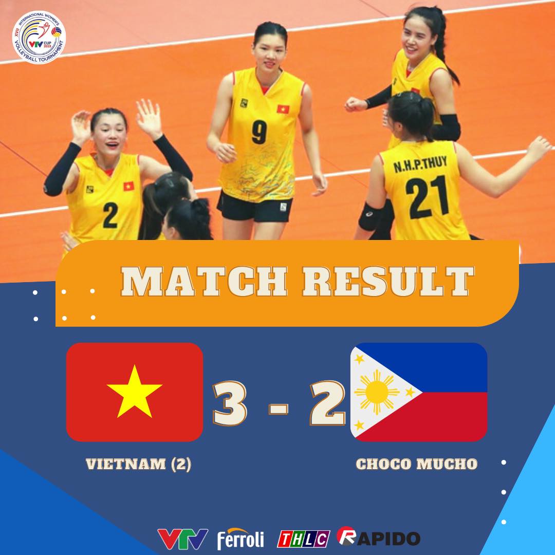 Đội Việt Nam 2 thắng 3-2 trước Choco Mucho (Philippines). Ảnh: VTV Cup