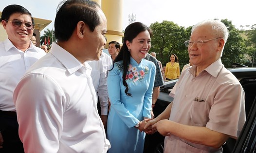 Tổng Bí thư Nguyễn Phú Trọng thăm, làm việc tại Lạng Sơn ngày 25.8. Ảnh: TTXVN