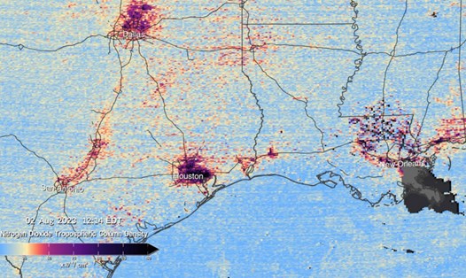 Bản đồ ô nhiễm không khí do NASA cung cấp. Ảnh: NASA