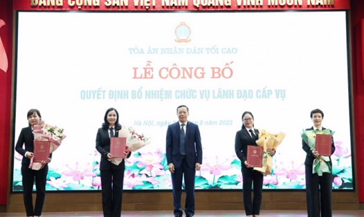 Phó Chánh án Thường trực Nguyễn Trí Tuệ trao Quyết định bổ nhiệm chức vụ lãnh đạo cấp Vụ. Ảnh: TAND Tối cao