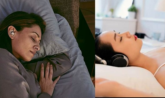 Đeo tai nghe khi đi ngủ, về lâu dài có thể gây nguy hại cho tai. Ảnh: NGUYỄN LY 