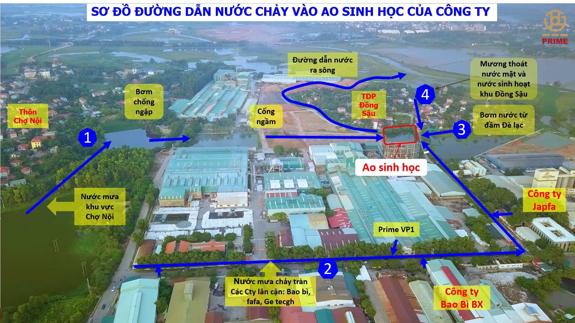 Sơ đồ vị trí ao sinh học tại Cụm Công nghiệp Hương Canh.