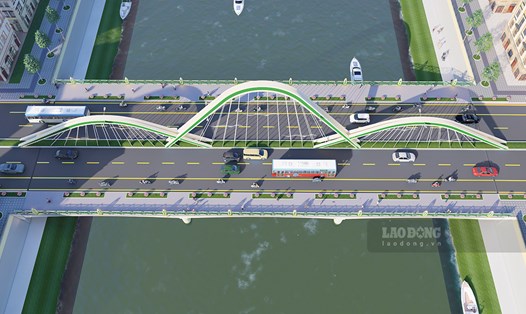 Cầu Thanh Bình bắc qua sông Nậm Rốm sẽ hoàn thành vào tháng 10.2023 - chậm 2 tháng so với kế hoạch. Ảnh: Nhà thầu cung cấp