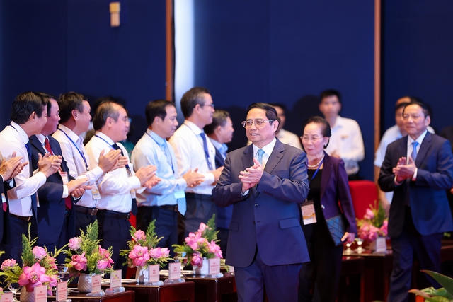 Thủ tướng Phạm Minh Chính dự hội nghị tuyên dương gương điển hình tiên tiến trong lĩnh vực văn hoá toàn quốc năm 2023. Ảnh: VGP