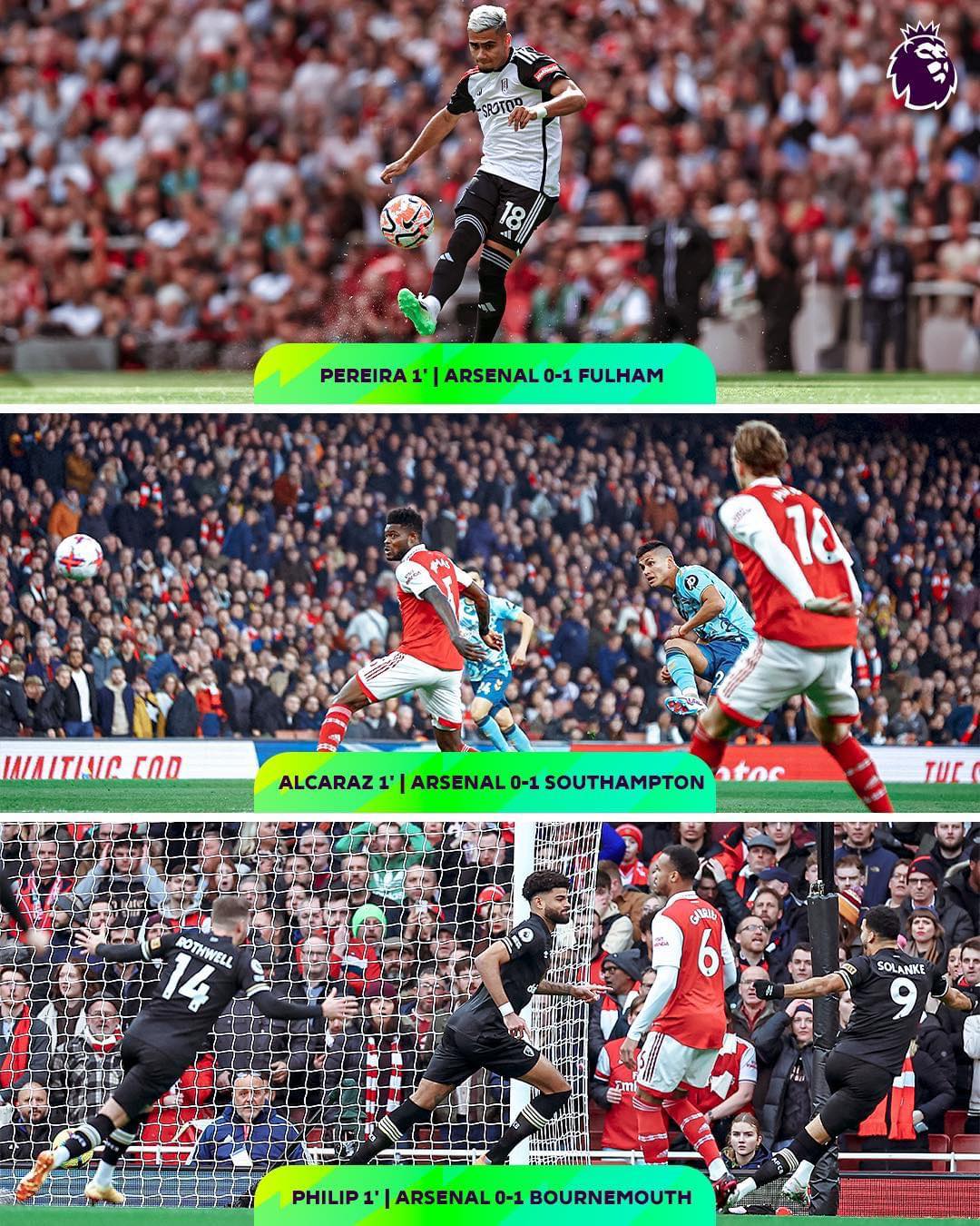 3 lần để thủng lưới ngay từ phút thứ 1 của Arsenal từ đầu năm 2023 đến nay. Ảnh: Premier League