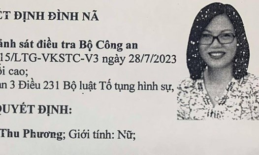 Nguyễn Thị Thu Phương. Ảnh cắt từ Quyết định đình nã của cơ quan Cảnh sát điều tra