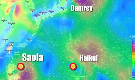 Theo tin bão mới nhất, bão Saola và cơn bão mới Haikui cách nhau khoảng 1.600 km. Ảnh: CWB
