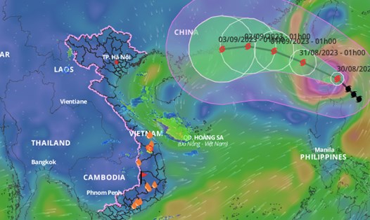 Vị trí và đường đi của bão Saola cập nhật sáng nay 30.8. Ảnh: VNDMS. 