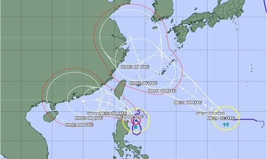 Đường đi của bão Saola và bão Haikui lúc 7h ngày 29.8. Ảnh: Trung tâm Dự báo KTTVQG.