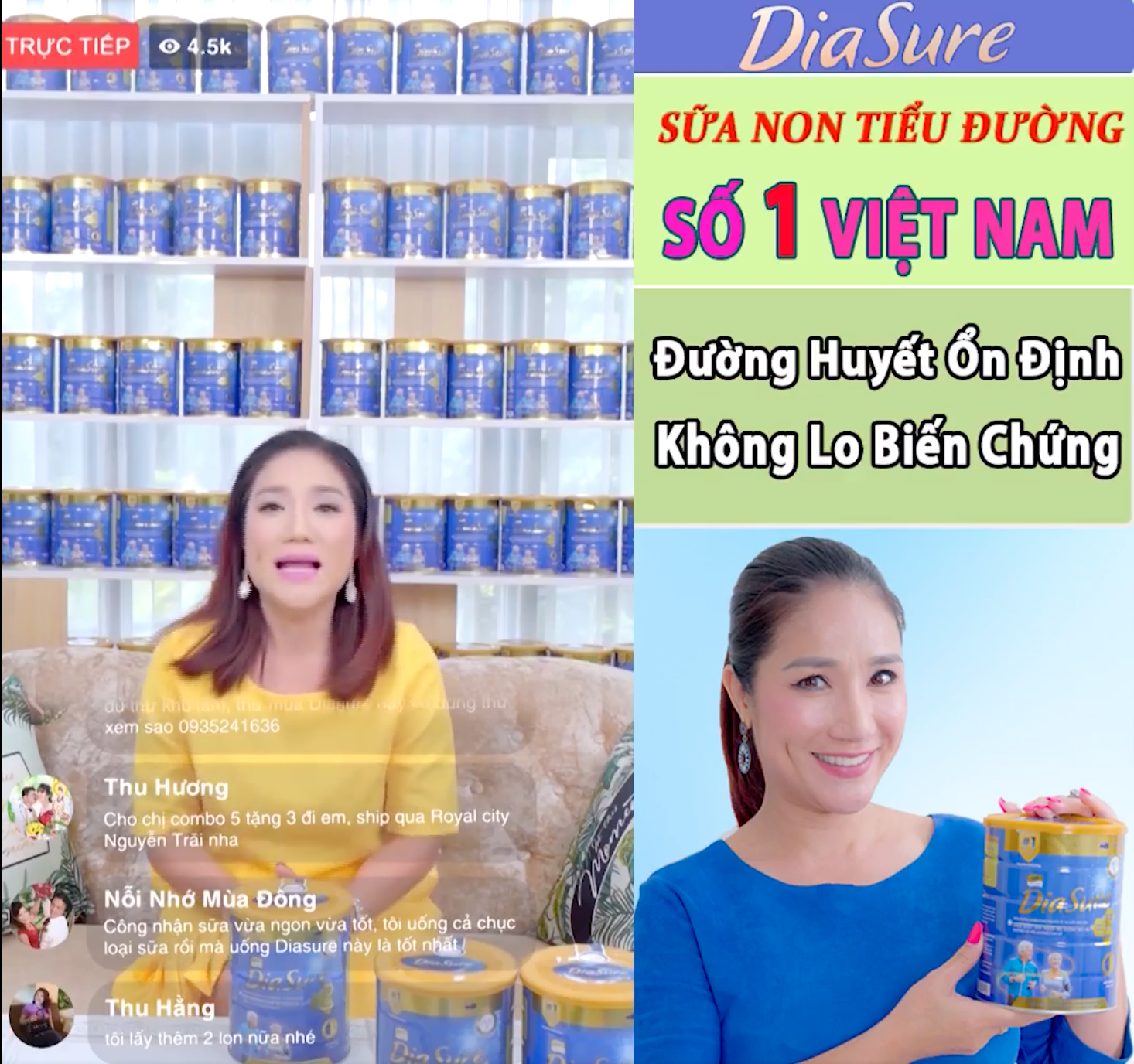 Nghệ sĩ Cát Tường xuất hiện dày đặc trong các video quảng cáo cho sữa giả Diasure. Ảnh: Chụp màn hình. 