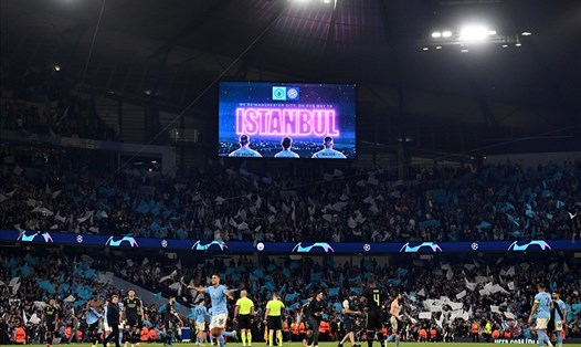 Khoảnh khắc Man City đặt một chân vào ngôi đền của những huyền thoại Champions League sau khi đánh bại Real Madrid ở bán kết mùa trước. Ảnh: AFP