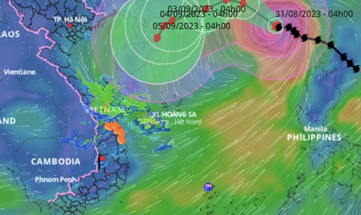 Vị trí và đường đi của bão số 3 lúc 6h sáng nay 31.8. Ảnh: VNDMS. 