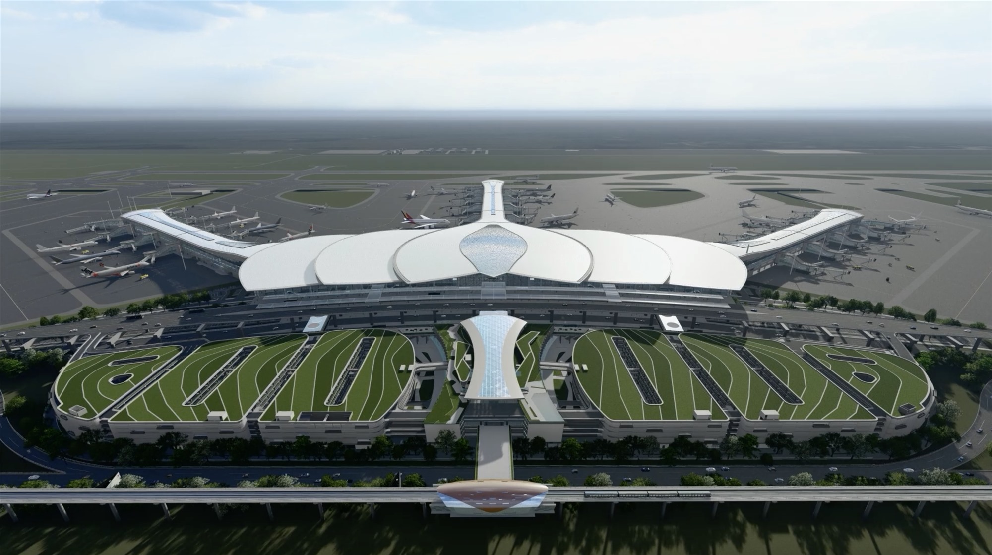 Phối cảnh nhà ga hành khách sân bay Long Thành giai đoạn 1 của gói thầu 5.10 sau khi hoàn thành. Ảnh: ACV
