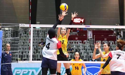Đội tuyển bóng chuyền nữ Việt Nam thắng 3-0 trước Uzbekistan. Ảnh: VFV