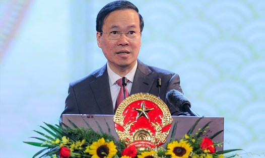 Chủ tịch nước Võ Văn Thưởng phát biểu tại lễ kỷ niệm. Ảnh: Hải Nguyễn