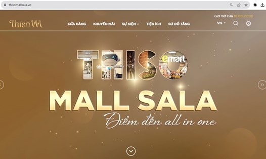 Giao diện website của TTTM Thiso Mall Sala. Ảnh: Thiso Mall Sala