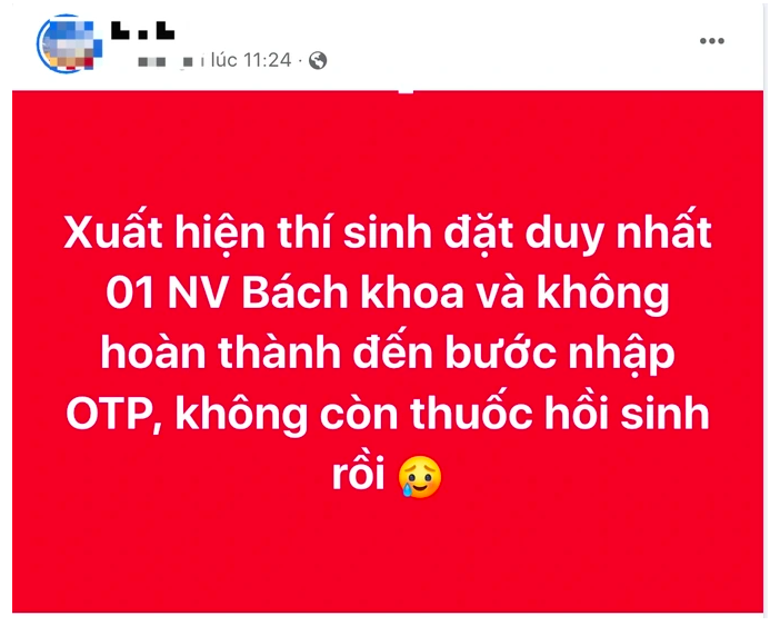 Thông tin thí sinh quên nhập mã OTP trên hệ thống dẫn đến mất cơ hội học tập gây xôn xao mạng xã hội. (Ảnh: ĐHBKHN).