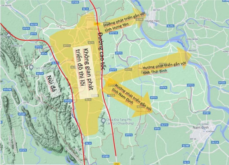 Định hướng không gian phát triển đô thị tỉnh Hà Nam. Ảnh: Đồ án quy hoạch tỉnh Hà Nam thời kỳ 2021 - 2030, tầm nhìn đến năm 2050.