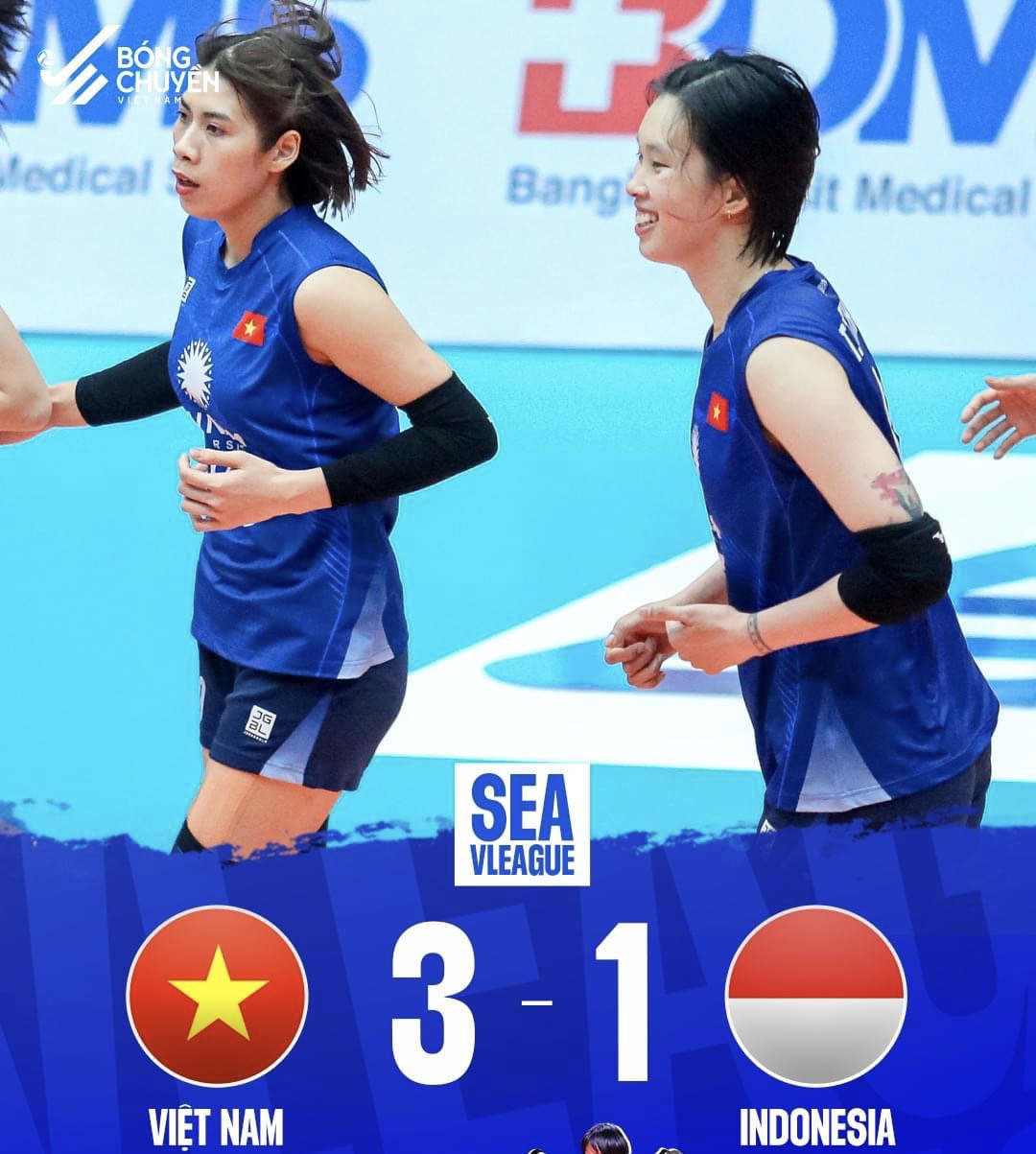 Tuyển nữ bóng chuyền Việt Nam đánh bại Indonesia với tỉ số 3-1. Ảnh: Bóng chuyền Việt Nam
