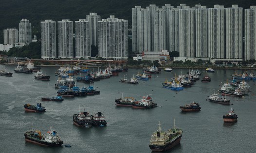 Thuyền neo đậu tránh bão ở Tsuen Wan, Hong Kong (Trung Quốc) trước bão Talim. Ảnh: AFP
