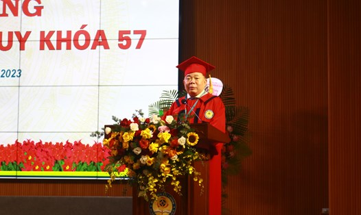 PGS.TS Nguyễn Trọng Cơ – Giám đốc Học viện Tài chính phát biểu tại buổi lễ. Ảnh: Ngọc Khuê