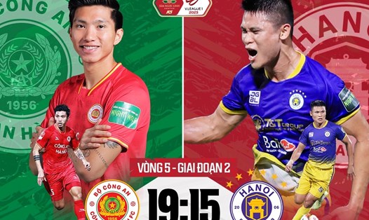 Câu lạc bộ Công an Hà Nội chạm trán Hà Nội FC tại vòng 5 giai đoạn 2 V.League 2023. Ảnh: FPT Play