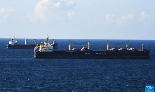 Tàu vận chuyển ngũ cốc từ Ukraina đến eo biển Bosphorus, Istanbul, Thổ Nhĩ Kỳ, ngày 6.8.2022. Ảnh: Xinhua