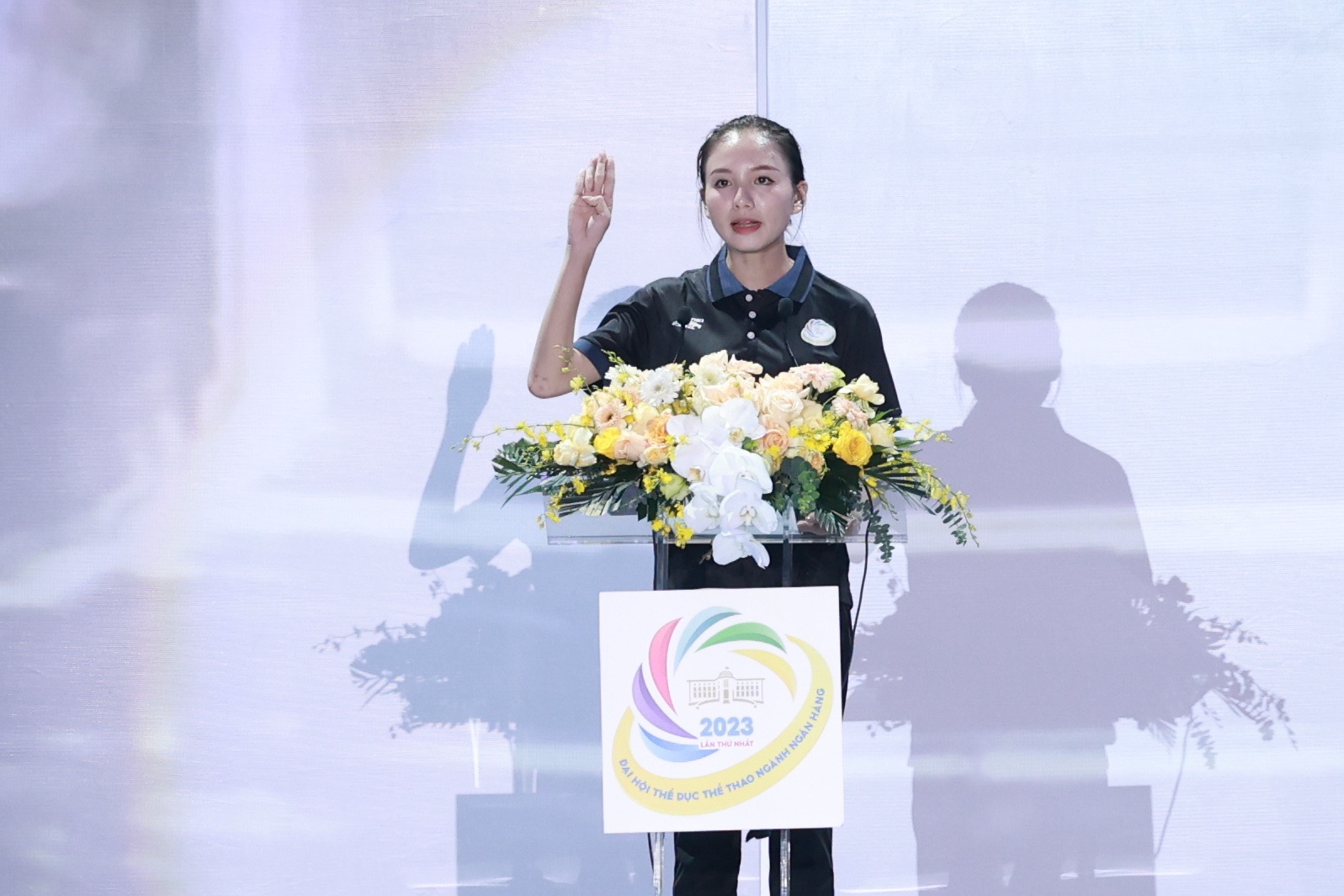 Đại diện vận động viên đọc lời tuyên thệ tại Đại hội. Ảnh: Hải Nguyễn