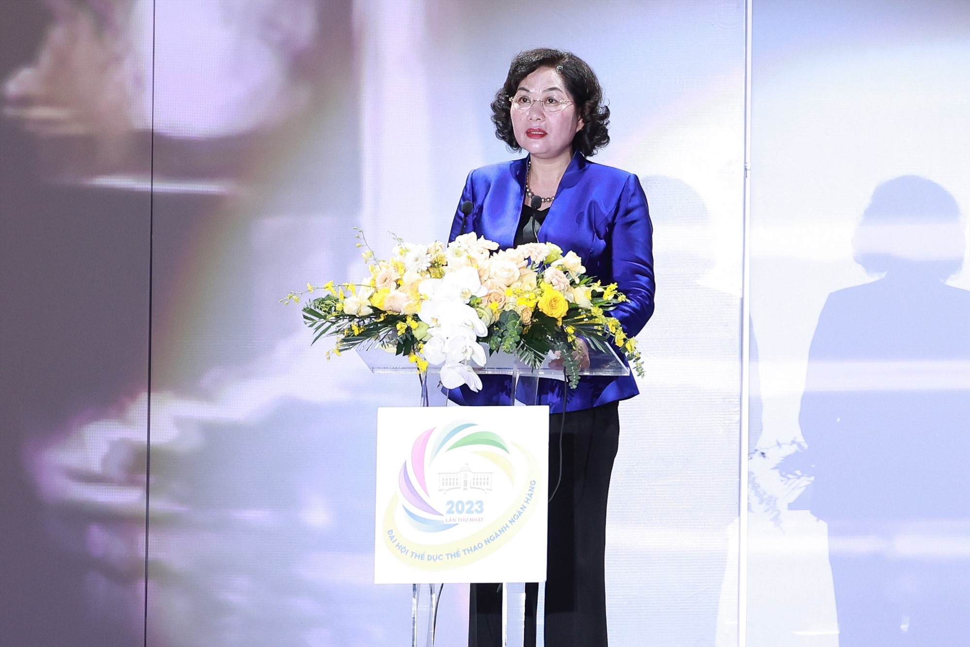 Bà Nguyễn Thị Hồng, Uỷ viên Trung ương Đảng, Thống đốc Ngân hàng Nhà nước Việt Nam phát biểu tại lễ khai mạc. Ảnh: Hải Nguyễn