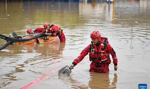 Ngập lụt ở thành phố Trác Châu, tỉnh Hà Bắc, ngày 7.8.2023. Ảnh: Xinhua