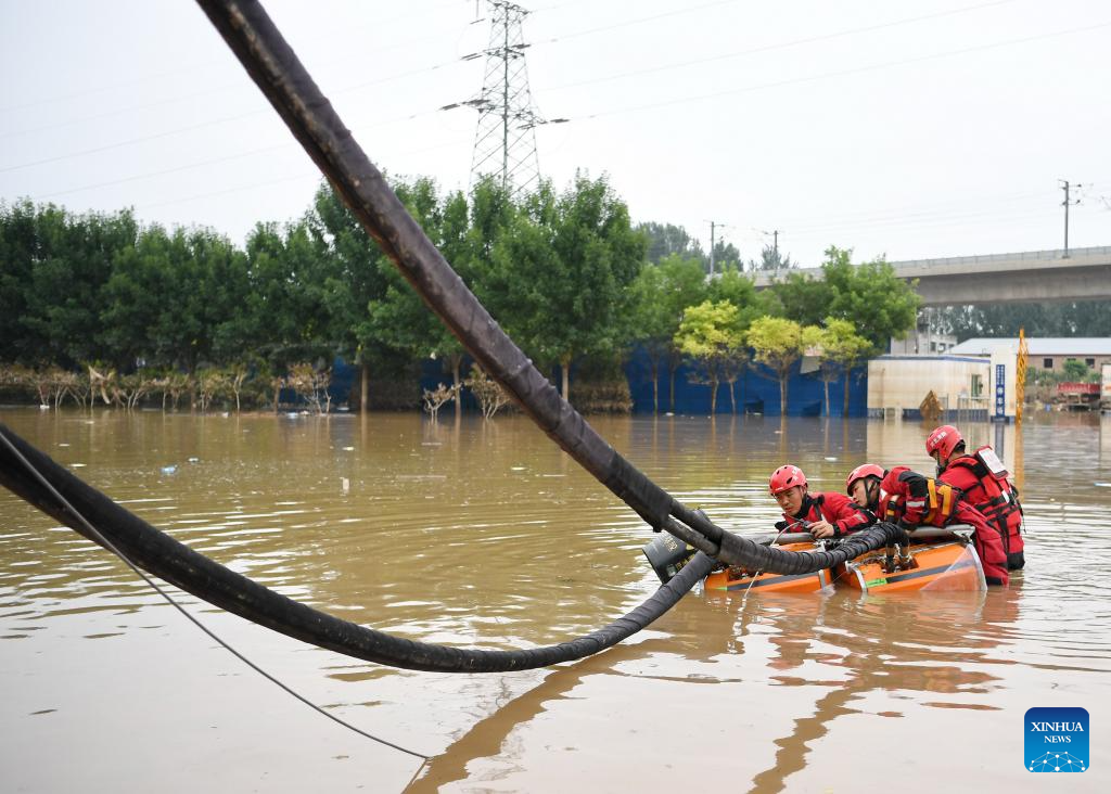 Ngập lụt tại thành phố Trác Châu, tỉnh Hà Bắc, ngày 7.8.2023. Ảnh: Xinhua