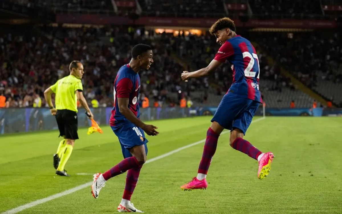Cầu thủ trẻ Lamine Yamal (27) vào sân và tỏa sáng ở những phút cuối, giúp Barca ngược dòng thành công. Ảnh: FC Barcelona