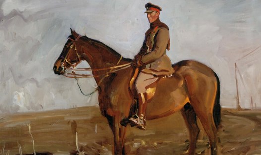 Bức tranh vẽ ngựa chiến Warrior cùng người chủ Jack Seely của nó. Ảnh: Bảo tàng chiến tranh Canada