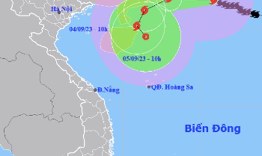 Vị trí và đường đi của bão số 3 Saola lúc 10 giờ ngày 1.9. Ảnh: TTDBKTTVQG. 