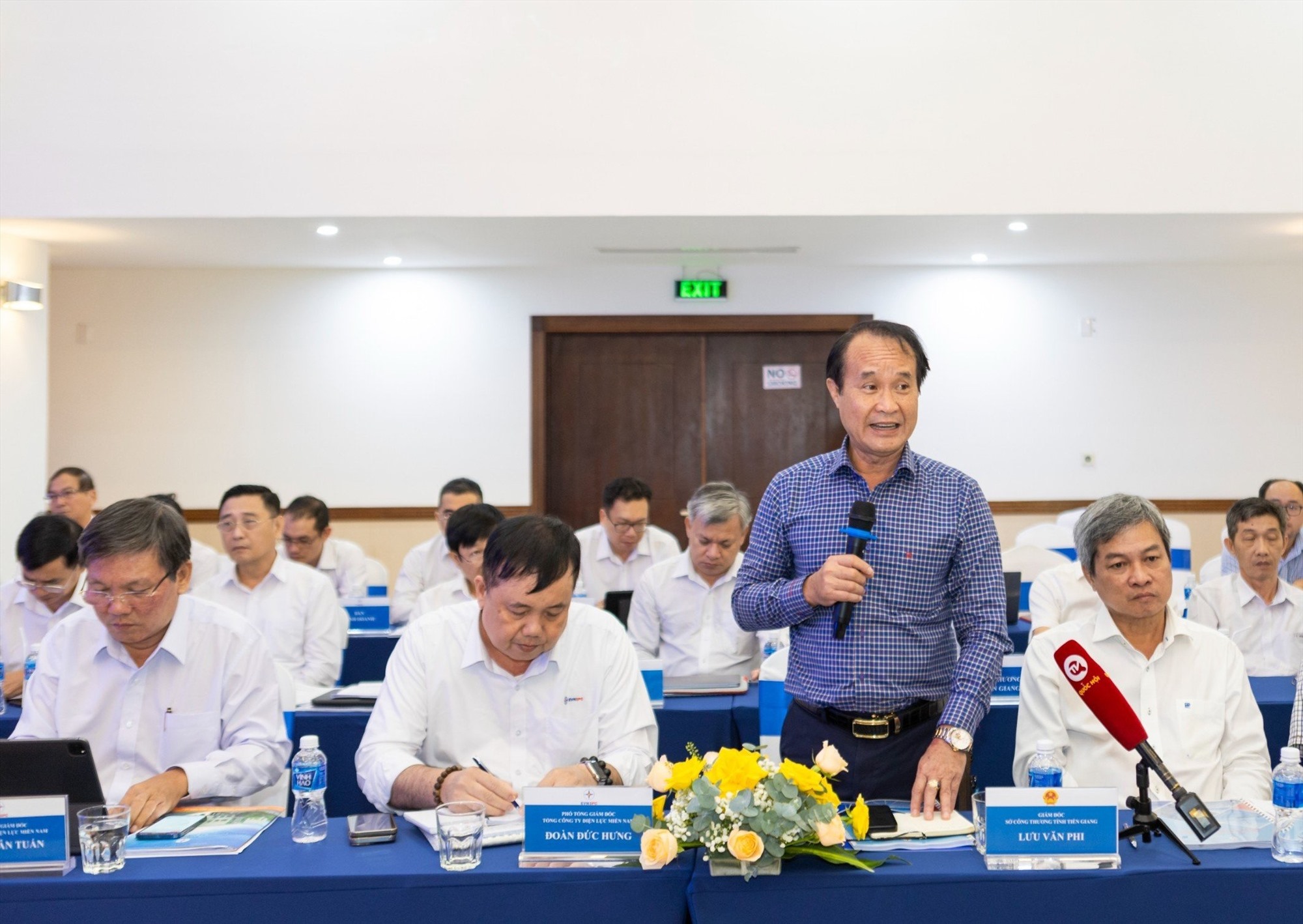 Ông Lưu Văn Phi – Giám đốc Sở Công Thương Tiền Giang - phát biểu ý kiến tại hội nghị. Ảnh: EVNSPC cung cấp.