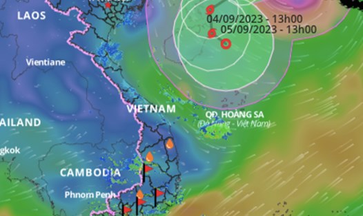 Vị trí và đường đi của bão số 3 Saola lúc 14 giờ ngày 1.9. Ảnh: VNDMS. 