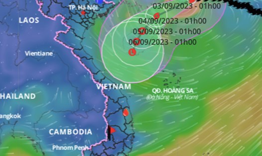 Vị trí và đường đi của bão số 3 Saola lúc 6h ngày 2.9. Ảnh: VNDMS
