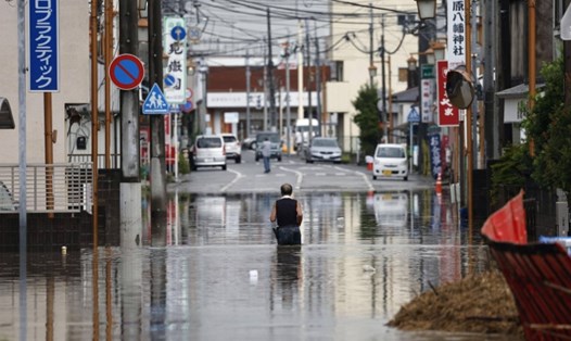 Ngập lụt sau mưa lớn ở Mobara, tỉnh Chiba, Nhật Bản, ngày 8.9.2023. Ảnh: Kyodo