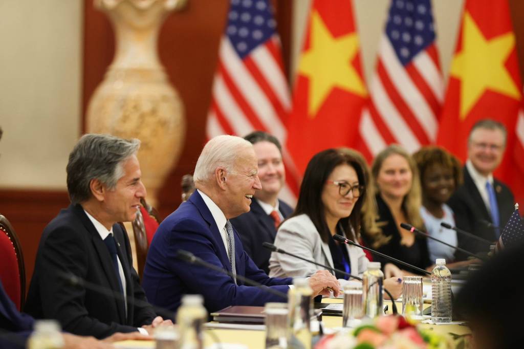 Tổng thống Joe Biden trong cuộc hội đàm với Tổng Bí thư Nguyễn Phú Trọng. Ảnh: Hải Nguyễn