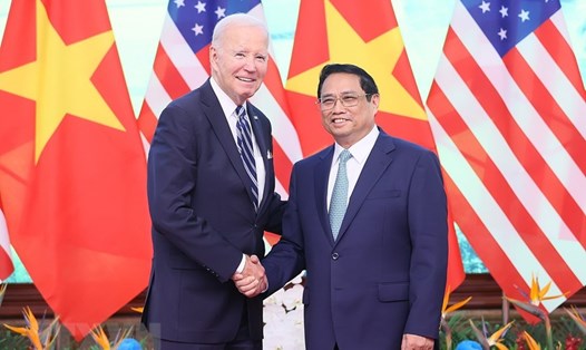 Thủ tướng Phạm Minh Chính hội kiến Tổng thống Mỹ Joe Biden nhân chuyến thăm cấp Nhà nước tới Việt Nam. Ảnh: TTXVN