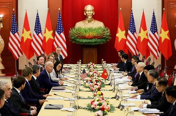 Tổng Bí thư Nguyễn Phú Trọng và Tổng thống Mỹ Joe Biden hội đàm ngày 10.9.2023. Ảnh: Hải Nguyễn