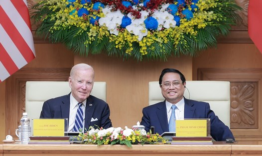 Thủ tướng Chính phủ Phạm Minh Chính và Tổng thống Joe Biden dự Hội nghị cấp cao Việt Nam - Mỹ về Đầu tư và Đổi mới sáng tạo. Ảnh: Hải Nguyễn