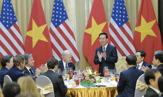 Chủ tịch nước Võ Văn Thưởng chủ trì chiêu đãi Tổng thống Mỹ Joe Biden. Ảnh: Hải Nguyễn