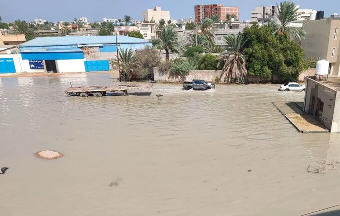 Bão Daniel gây lũ lụt nghiêm trọng ở Misrata, Libya, ngày 10.9.2023. Ảnh: Anadolu