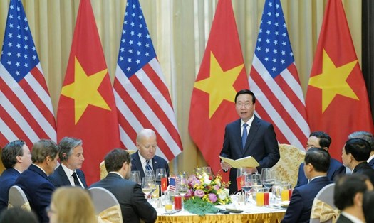 Chủ tịch nước Võ Văn Thưởng chủ trì lễ chiêu đãi Tổng thống Joe Biden và đoàn cấp cao Mỹ. Ảnh: Hải Nguyễn