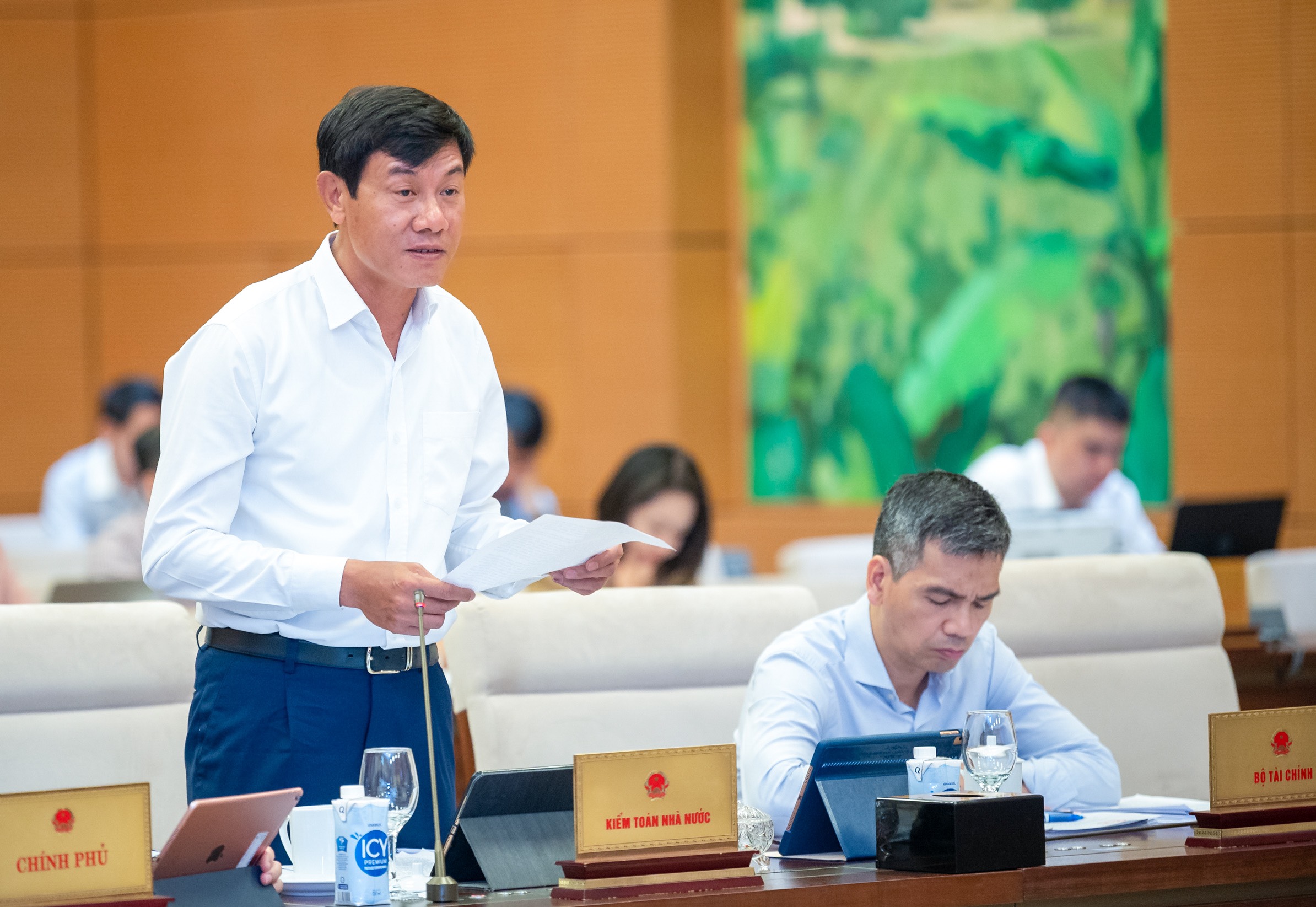 Phó Tổng Kiểm toán Nhà nước Doãn Anh Thơ báo cáo tại phiên họp. Ảnh: Phạm Đông