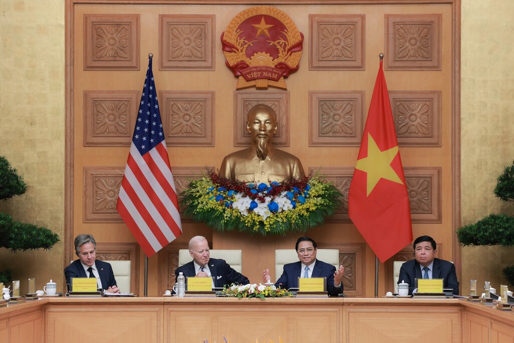 Thủ tướng Chính phủ Phạm Minh Chính và Tổng thống Joe Biden cùng dự Hội nghị cấp cao Việt Nam - Mỹ về đầu tư và đổi mới sáng tạo, ngày 11.9.2023. Ảnh: Hải Nguyễn