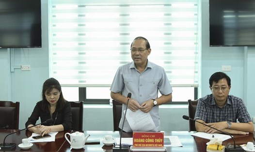 Phó Chủ tịch Ủy ban Trung ương Mặt trận Tổ quốc Việt Nam Hoàng Công Thủy phát biểu tại buổi làm việc. Ảnh: TTXVN