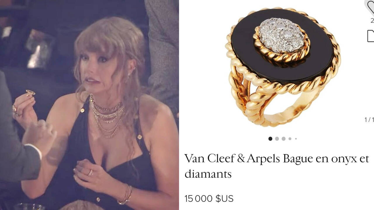 Biểu cảm hài hước của Taylor Swift khi làm rơi viên kim cương “khủng” trên chiếc nhẫn 360 triệu đồng. Ảnh: Twitter